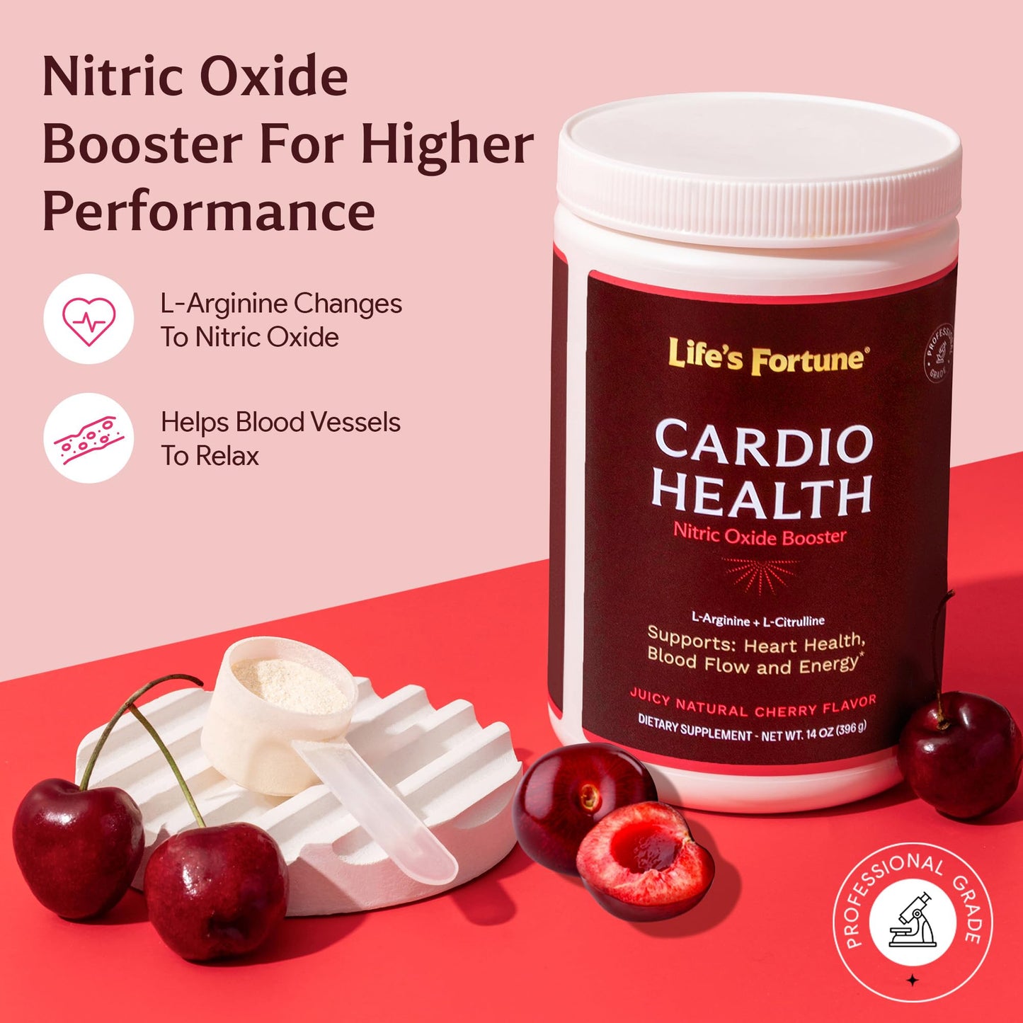 Life's Fortune 5000mg L- Arginine Supplement Powder & 1000mg L-Citrulline, High Potency Nitric Oxide Health Booster, Endurance, Workout Performance, Cherry Flavor (30 Servings)