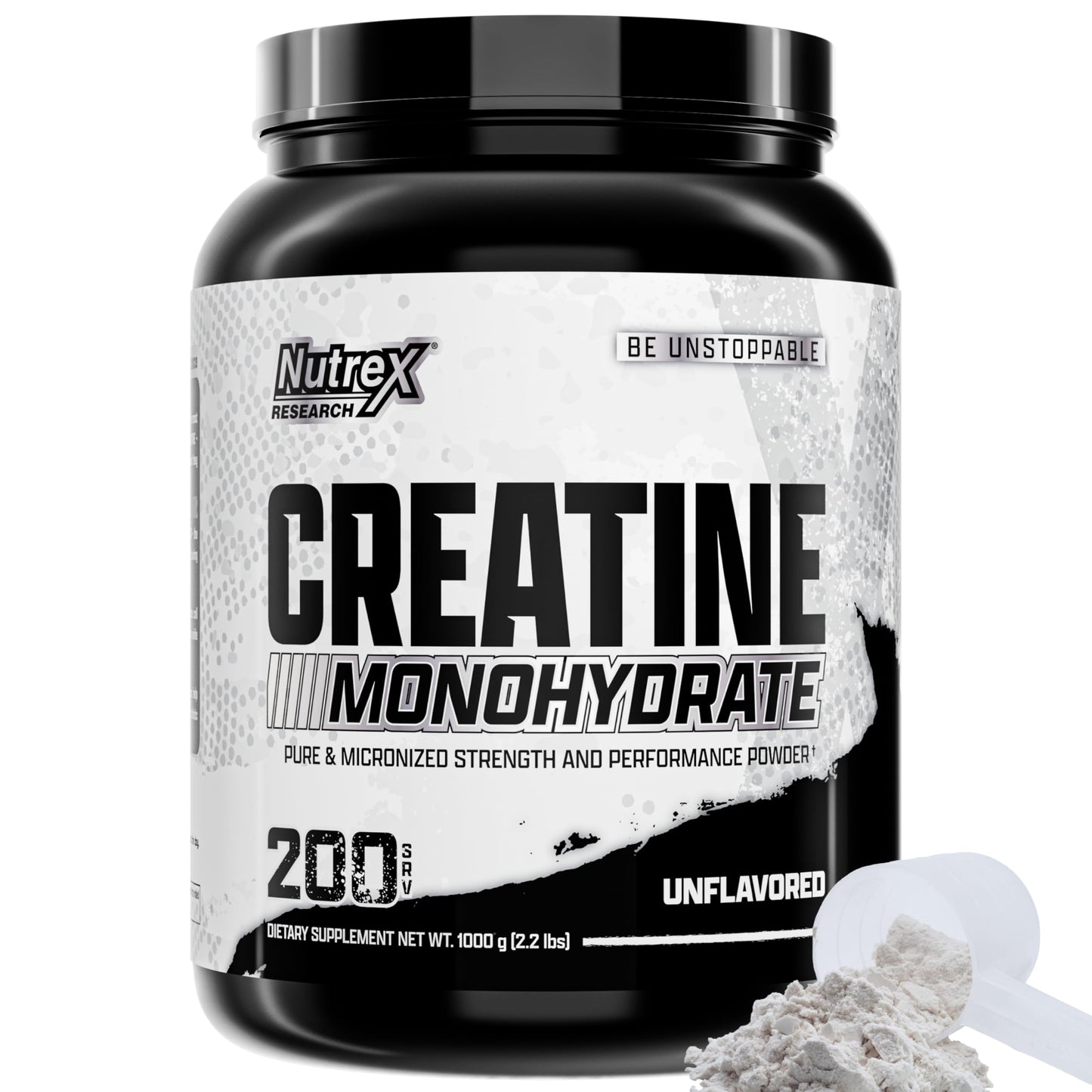 Nutrex Research Micronized Creatine Monohydrate Powder - 200 Servings (1KG) Pure, Unflavored Creatine Monohydrate Supplement for Muscle Gain, Strength and Performance, 5G Per Serv (2.2lbs)
