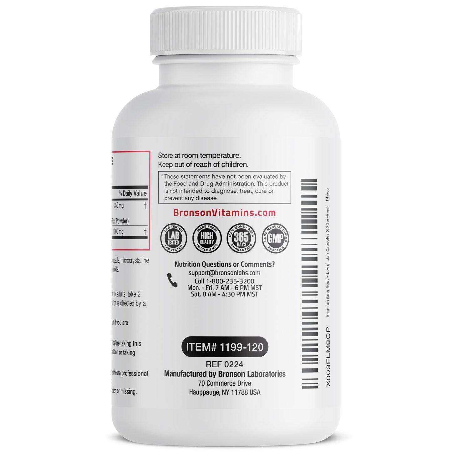 Bronson Beet Root + L-Arginine Nitric Oxide Production- Non-GMO, 120 Vegetarian Capsules