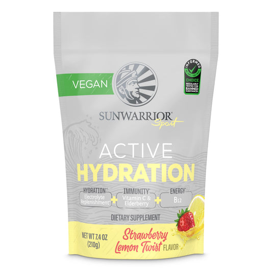 Sunwarrior Vegan Hydration Blend Electrolyes Supplement | Elderberry Coconut Water Real Salt Soy Free Sugar Free Synthetic Free Gluten Free Dairy Free | Strawberry 30 Servings | Active Hydration