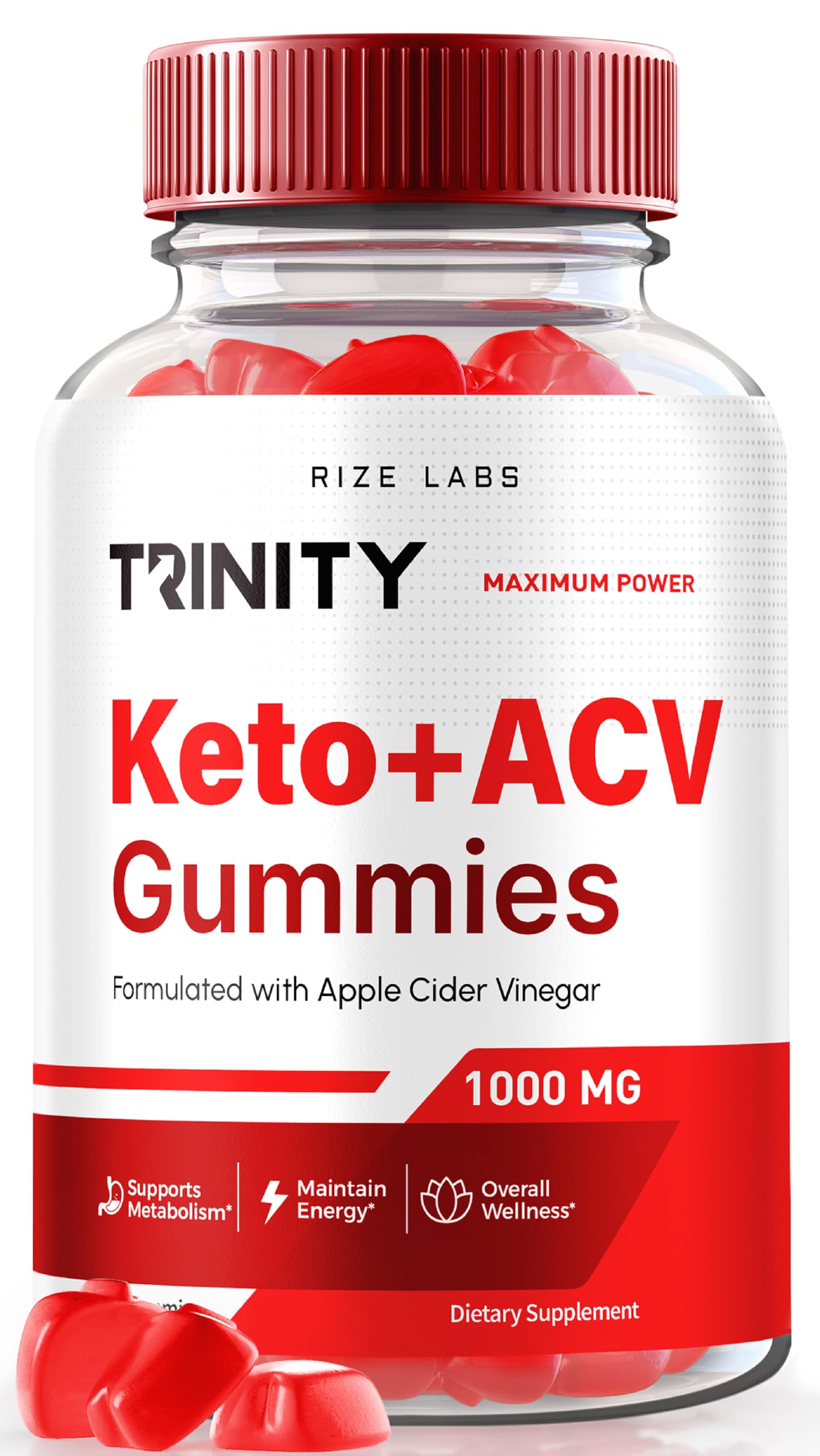 rize labs - Trinity Keto+ACV Gummies for Advanced Weight Loss, All Natural Apple Cider Vinegar Supplement, 500 mg (60 Gummies)