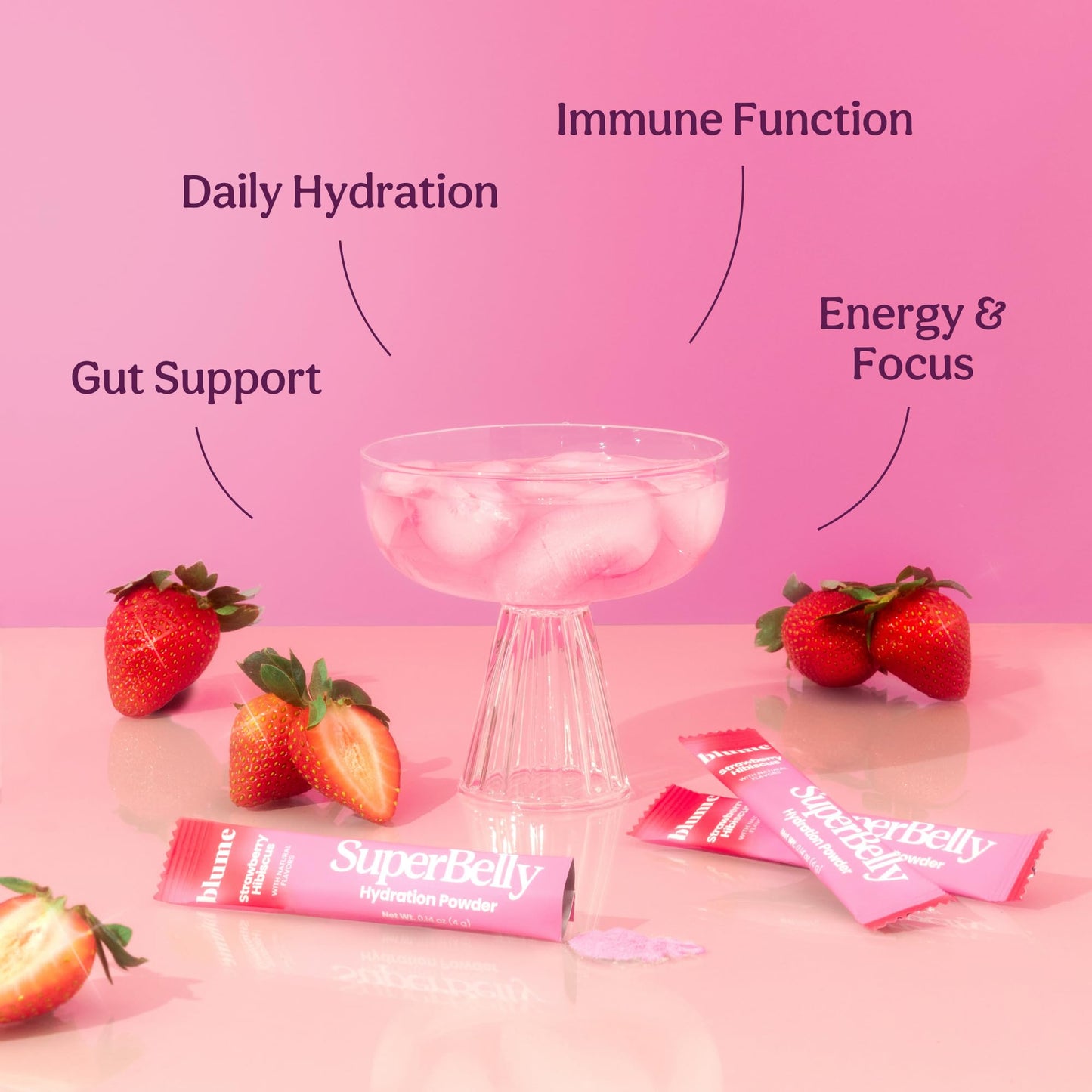 Blume SuperBelly Gut Health and OnTheGo Hydration Packets SugarFree with Prebiotics Probiotics Apple Cider Vinegar Vitamin C and Electrolytes Strawberry Hibiscus 15 Sticks