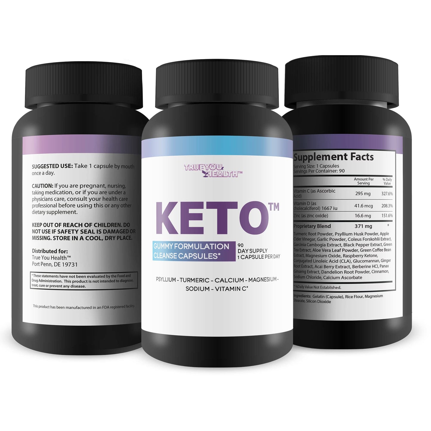 3X Keto Gummy Formulation Cleanse Capsules 90 Day Supply 1 Capsule Per Day - Help Detox Cleanse Waste & Toxins with Keto Apple Cider Vinegar Cleanse - Contains Calcium, Magnesium, Psyllium Cleanse
