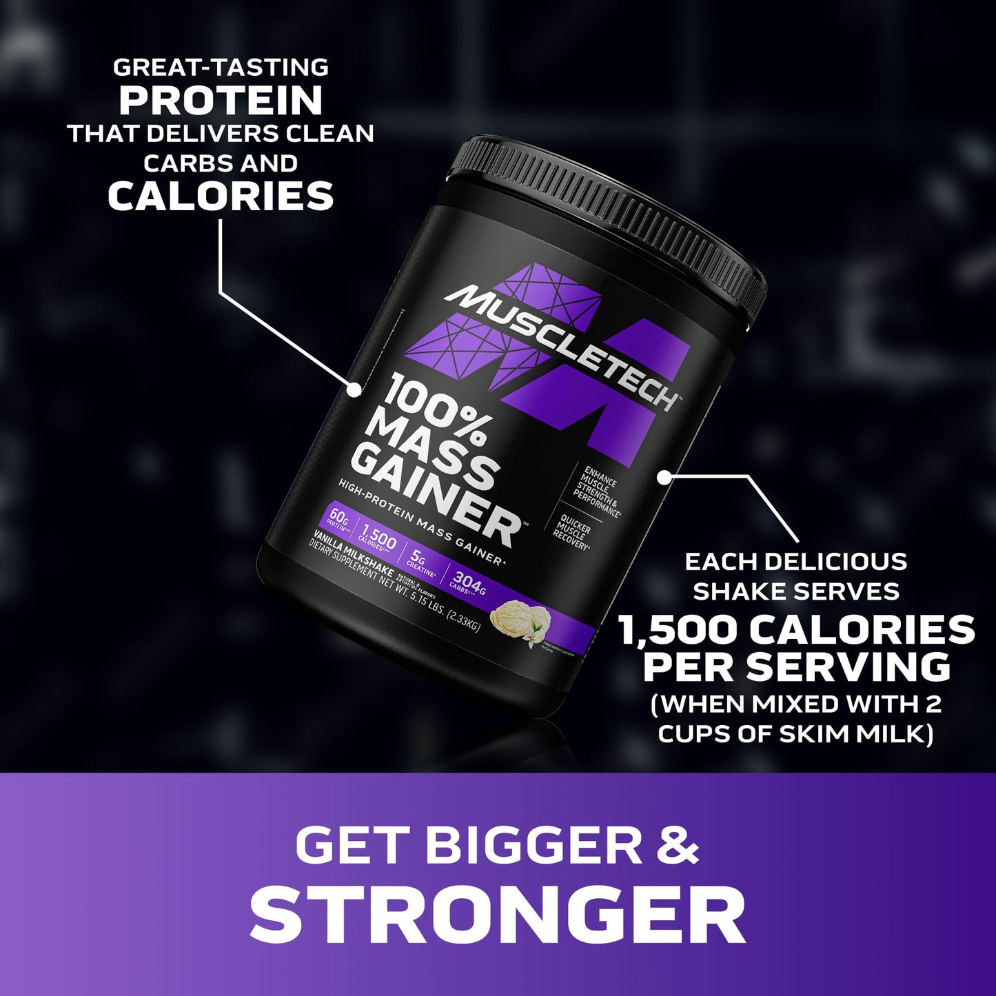 MuscleTech High Protein Mass Gainer for Men & Women - Protein Powder Shakes for Weight Gain, Muscle Building & Recovery with Creatine Monohydrate - Vanilla Milkshake, 5.15 Pound