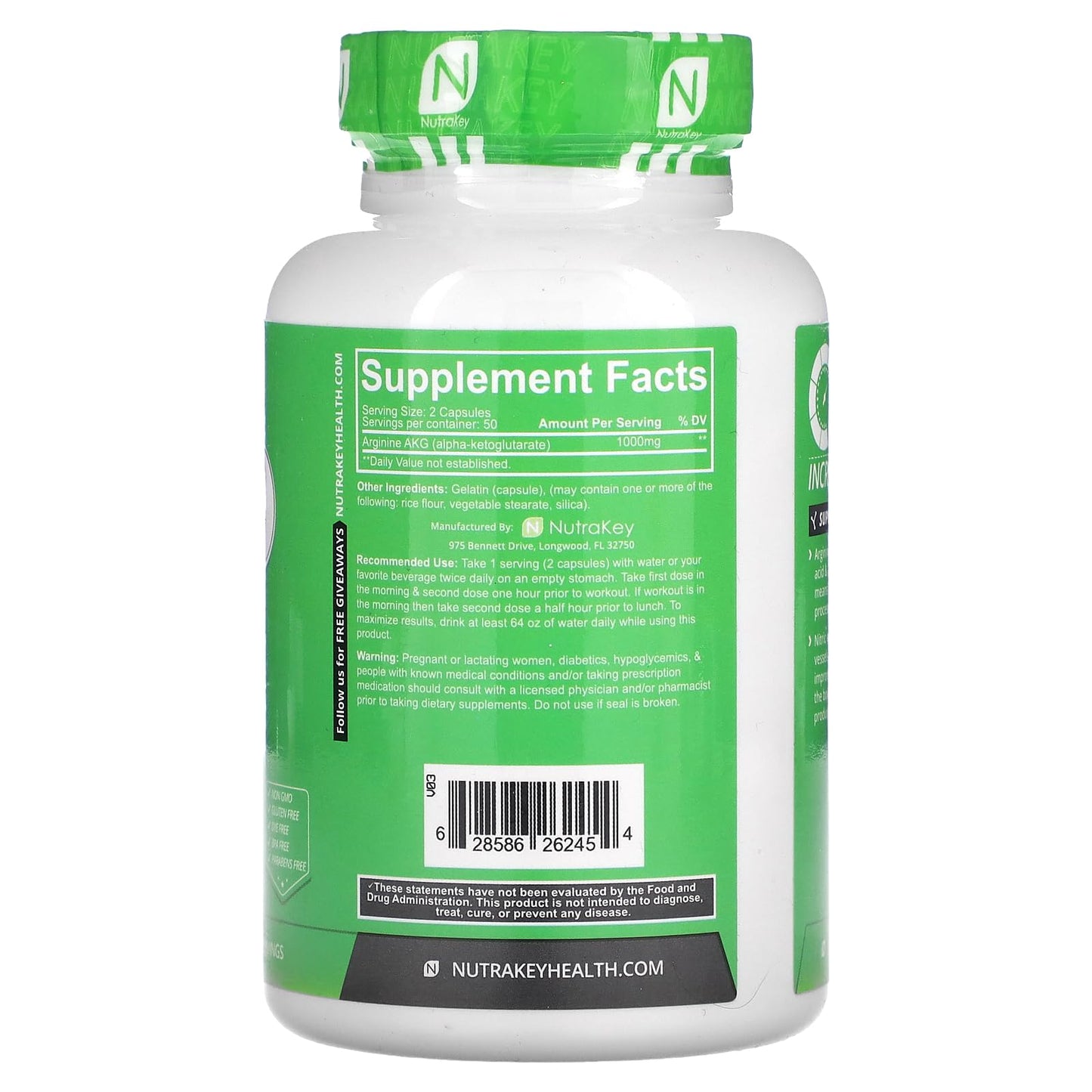 NutraKey Arginine 500mg, 100 Count