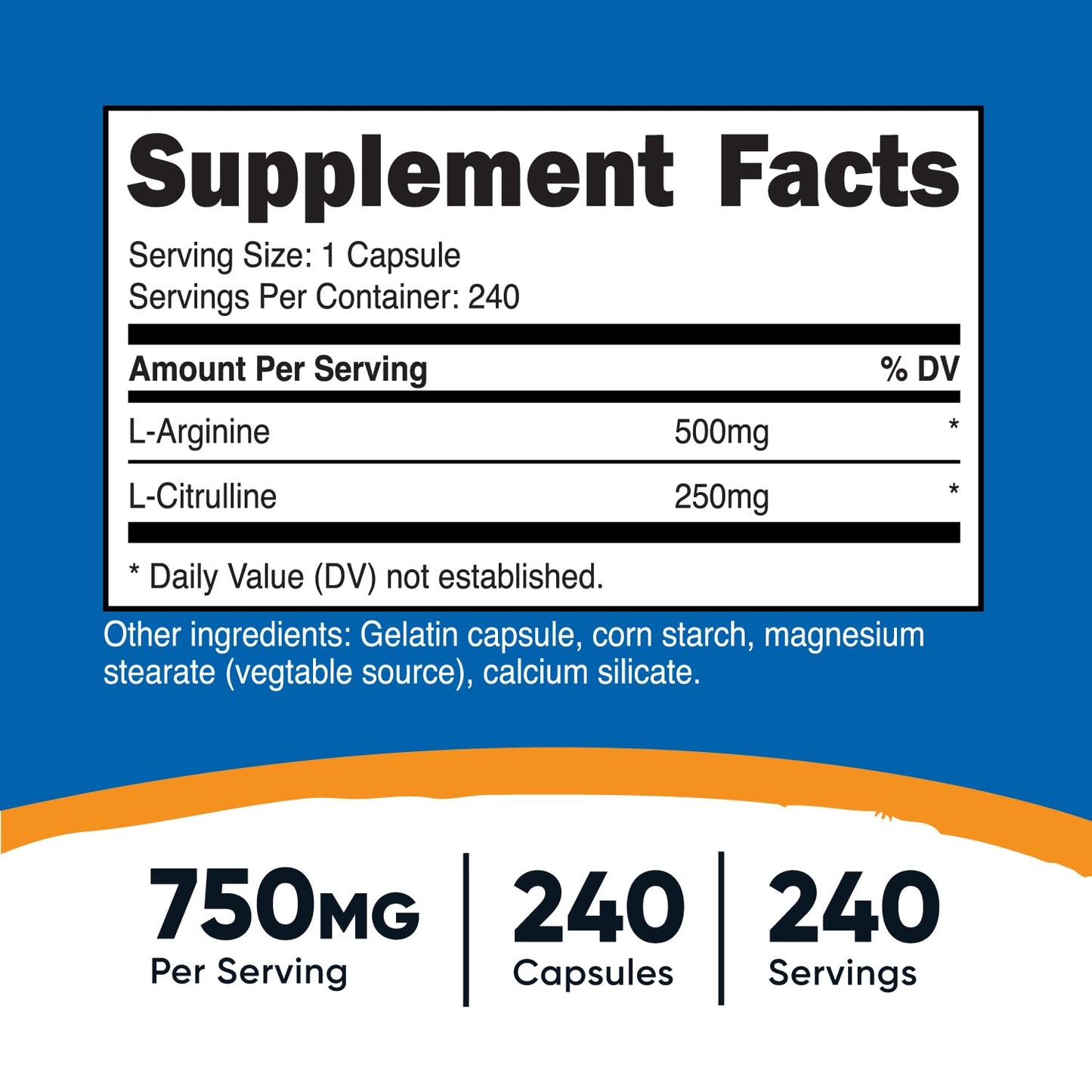 Nutricost L-Arginine L-Citrulline Complex 750mg, 240 Capsules - Non-GMO