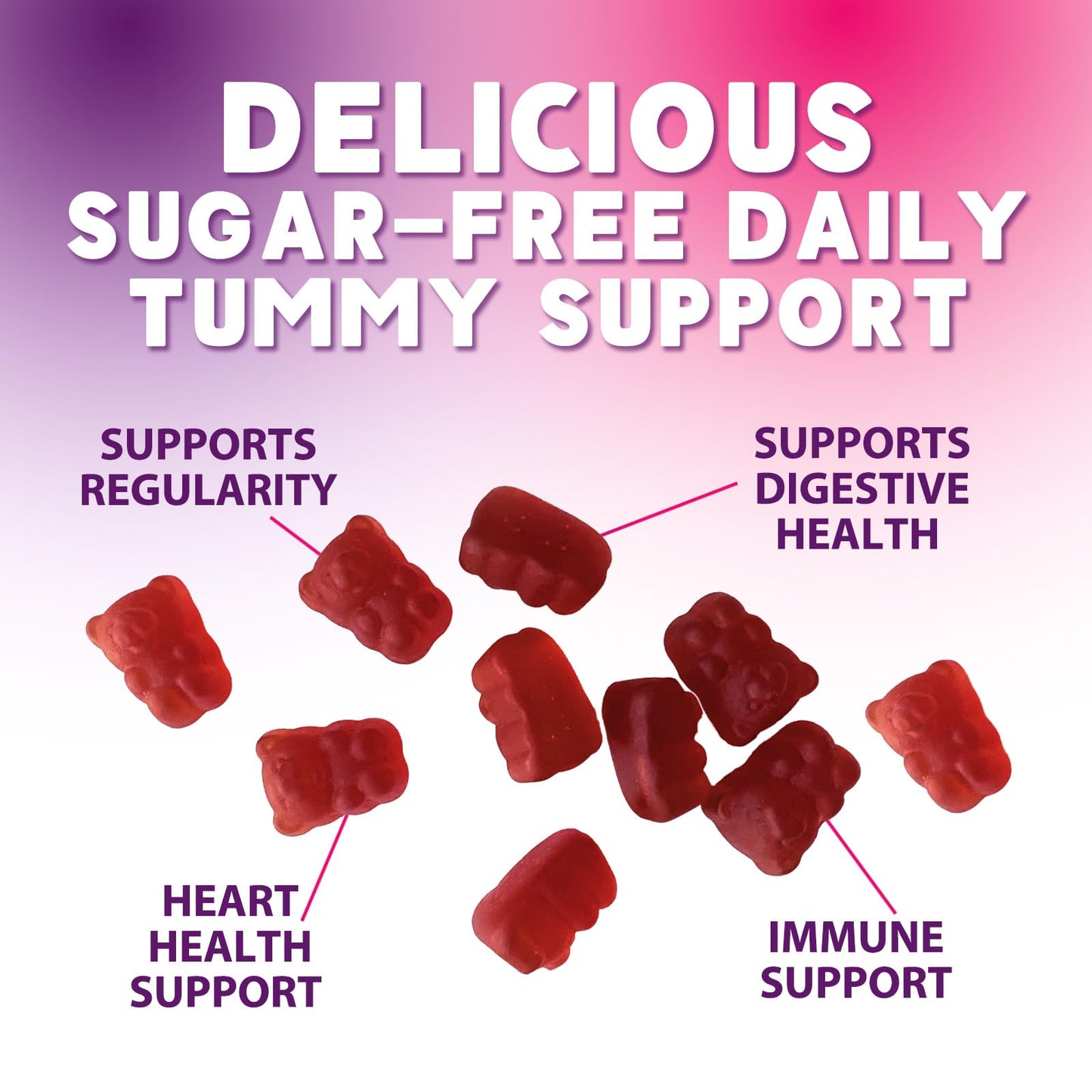 Fiber Supplement Gummies - Sugar-Free Daily Gummy for Adults Digestive Health & Regularity Support - 4g Prebiotic Plant Based Fiber Supplements Blend for Women & Men - Raspberry Flavor - 60 Gummies