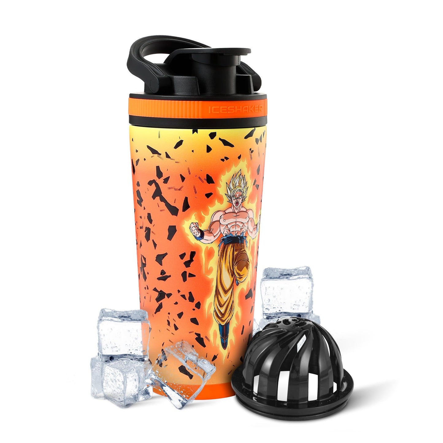 Ice Shaker Dragon Ball Z Stainless Steel Shaker Bottle | 26oz , Goku | Cold for 30+ Hours | Insulated Cup with Twist-on Agitator | Odor-Free Bottle for Protein Shakes, Water, Smoothies, Cocktails