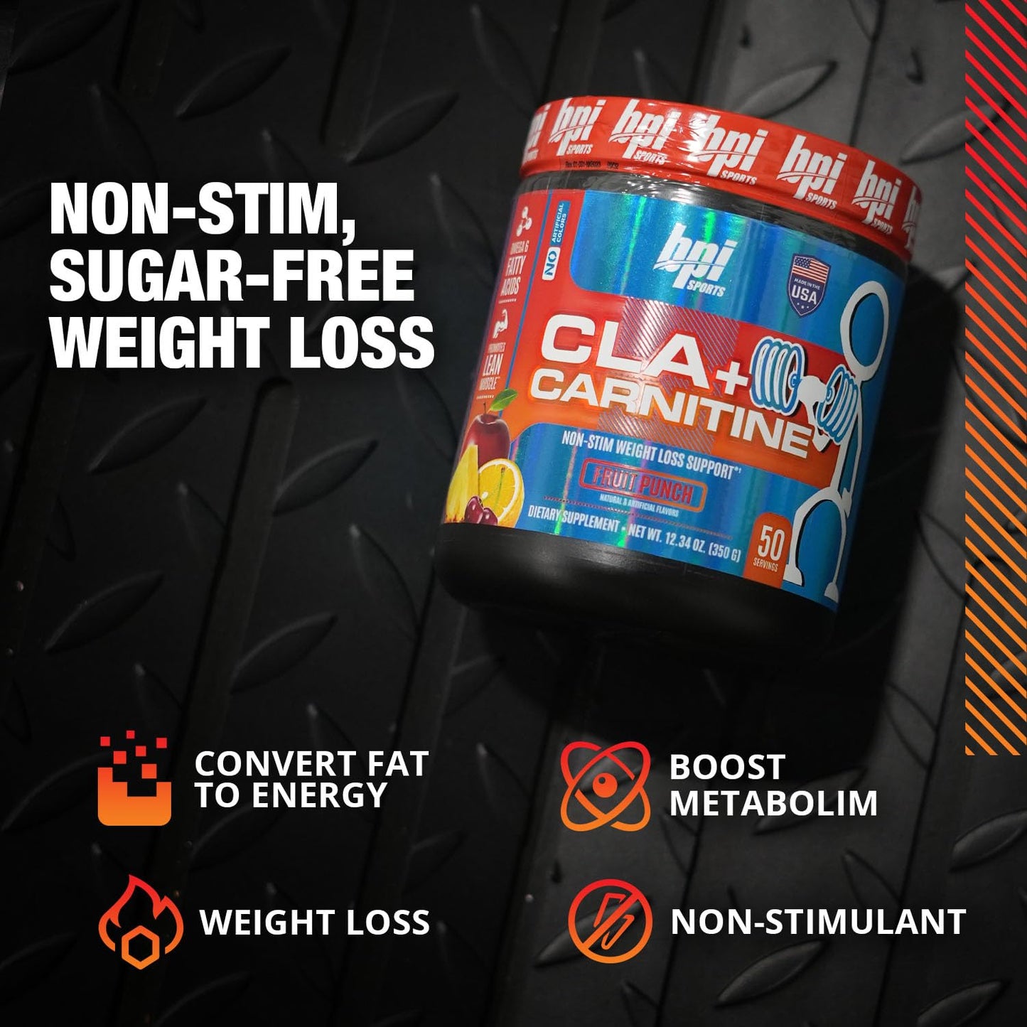 BPI Sports CLA + Carnitine - Conjugated Linoleic Acid - Weight Loss Formula - Metabolism, Performance, Lean Muscle - Caffeine Free - For Men & Women - Fruit Punch - 50 servings - 12.34 oz