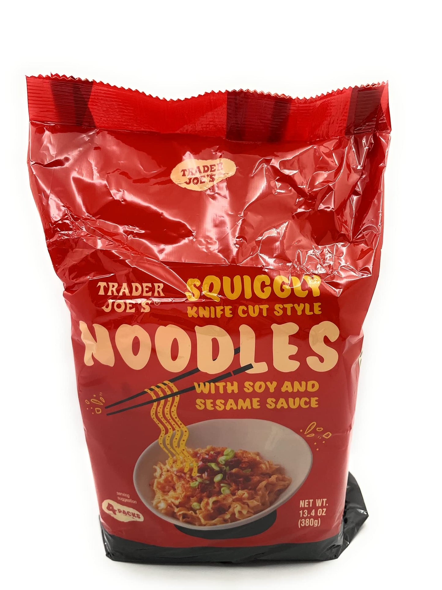 Squiggly Knife Cut Style Noodles with Soy and Sesame Sauce 4 Individual Packs Per Package by Trader Joes 134 oz Pack of 1
