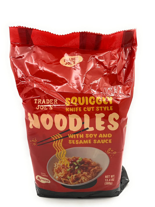 Squiggly Knife Cut Style Noodles with Soy and Sesame Sauce 4 Individual Packs Per Package by Trader Joes 134 oz Pack of 1