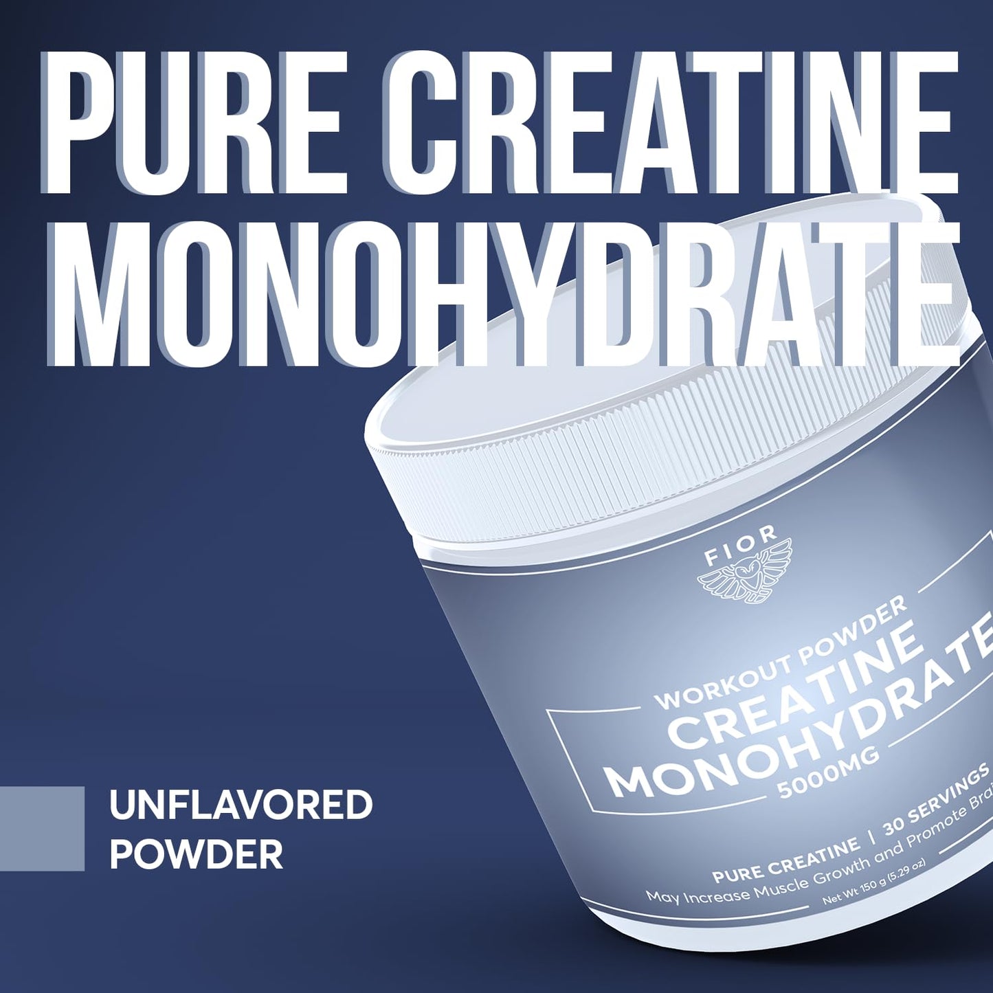 FIOR Pure Creatine Monohydrate Powder - Micronized Creatine for Men & Women, Pure Non-GMO, Vegan & Gluten Free Creatine Powder, 5 Grams per Serving, 60 Servings