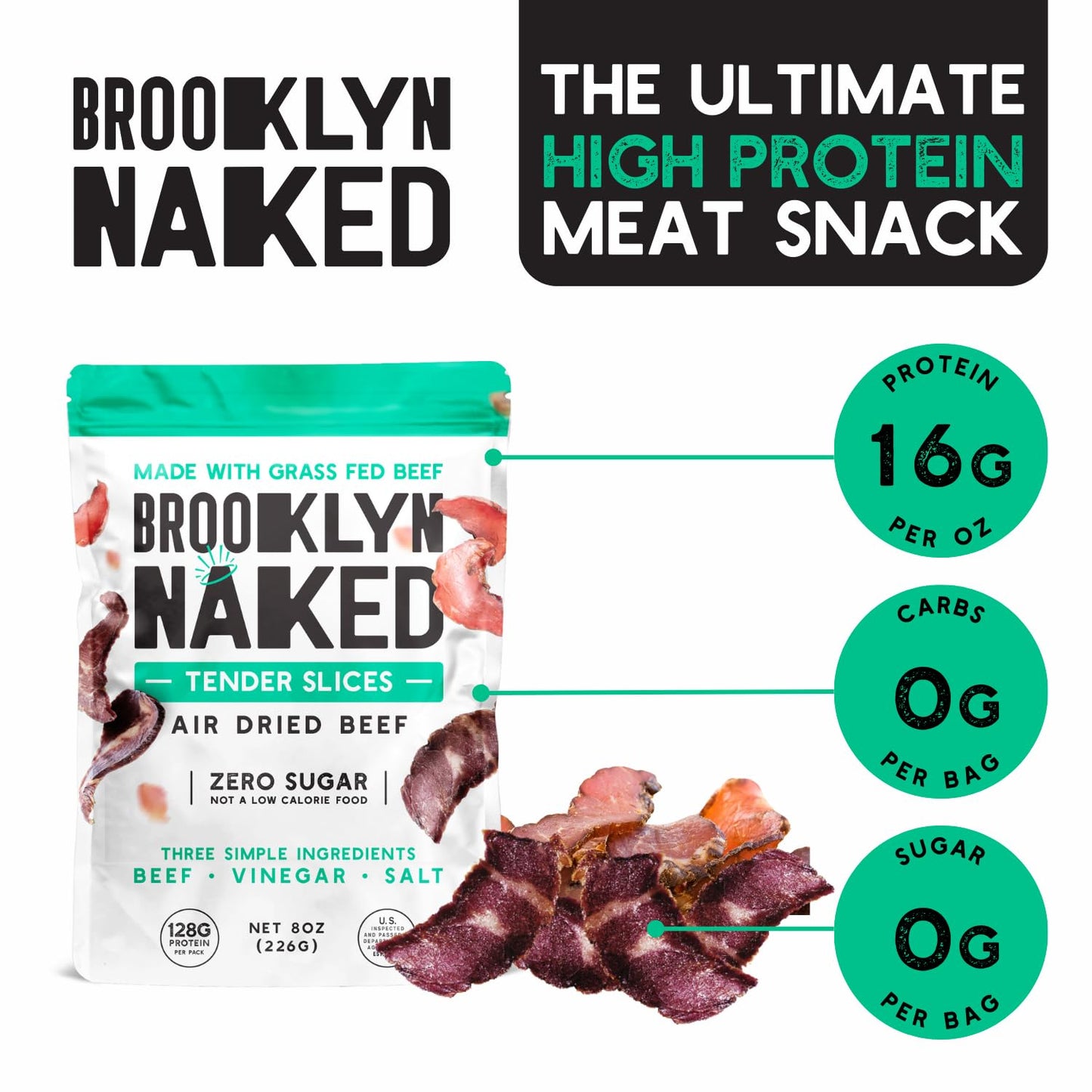 Brooklyn Biltong  CARNIVORE Snack Air Dried Grass Fed Beef South African Beef Jerky  AIP Approved Paleo Keto Gluten Free Only Salt Water and Vinegar Made in USA  16 oz Bag