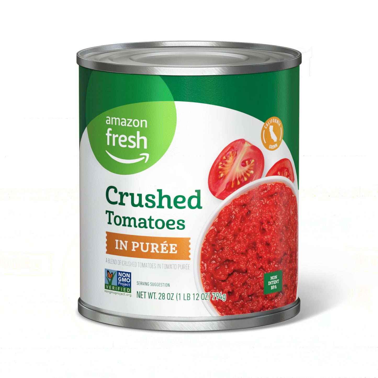 Amazon Fresh Crushed Canned Tomatoes in Purée 28 Oz Previously Happy Belly Packaging May Vary
