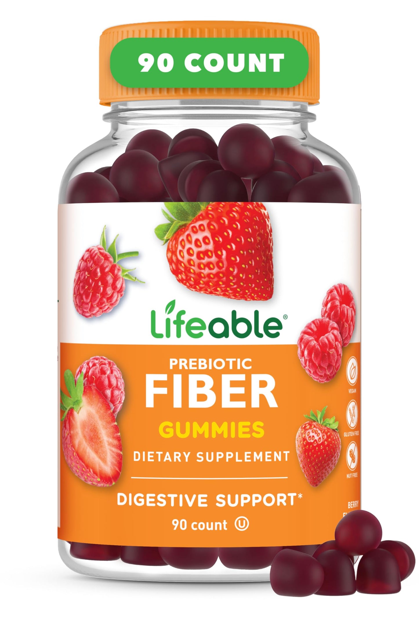 Lifeable Prebiotic Fiber Gummies for Adults | 5g | Great Tasting Fiber Supplement Gummies | Prebiotic Gummies for Digestive Health | High Fiber Gummies for Women, Men | 90 Gummies