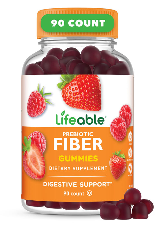 Lifeable Prebiotic Fiber Gummies for Adults | 5g | Great Tasting Fiber Supplement Gummies | Prebiotic Gummies for Digestive Health | High Fiber Gummies for Women, Men | 90 Gummies