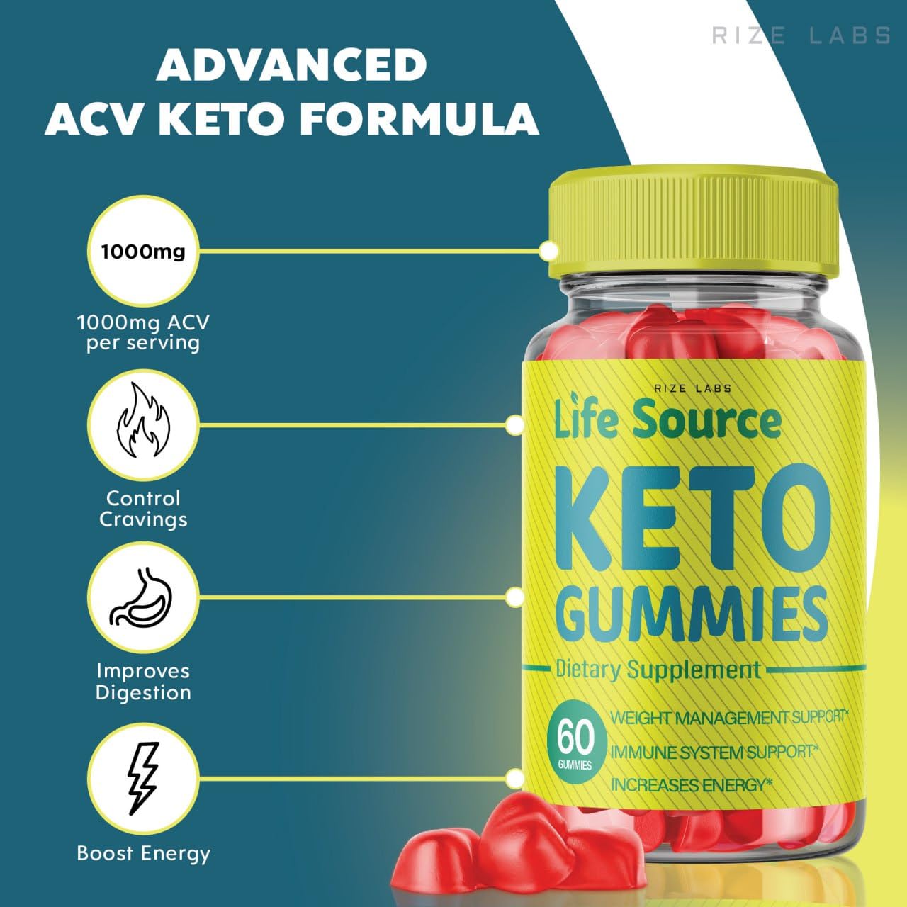 rize labs - Life Source Keto ACV Gummies for Advanced Weight Loss with Apple Cider Vinegar, Supplement Helps in Reducing Belly Fat (60 Gummies)