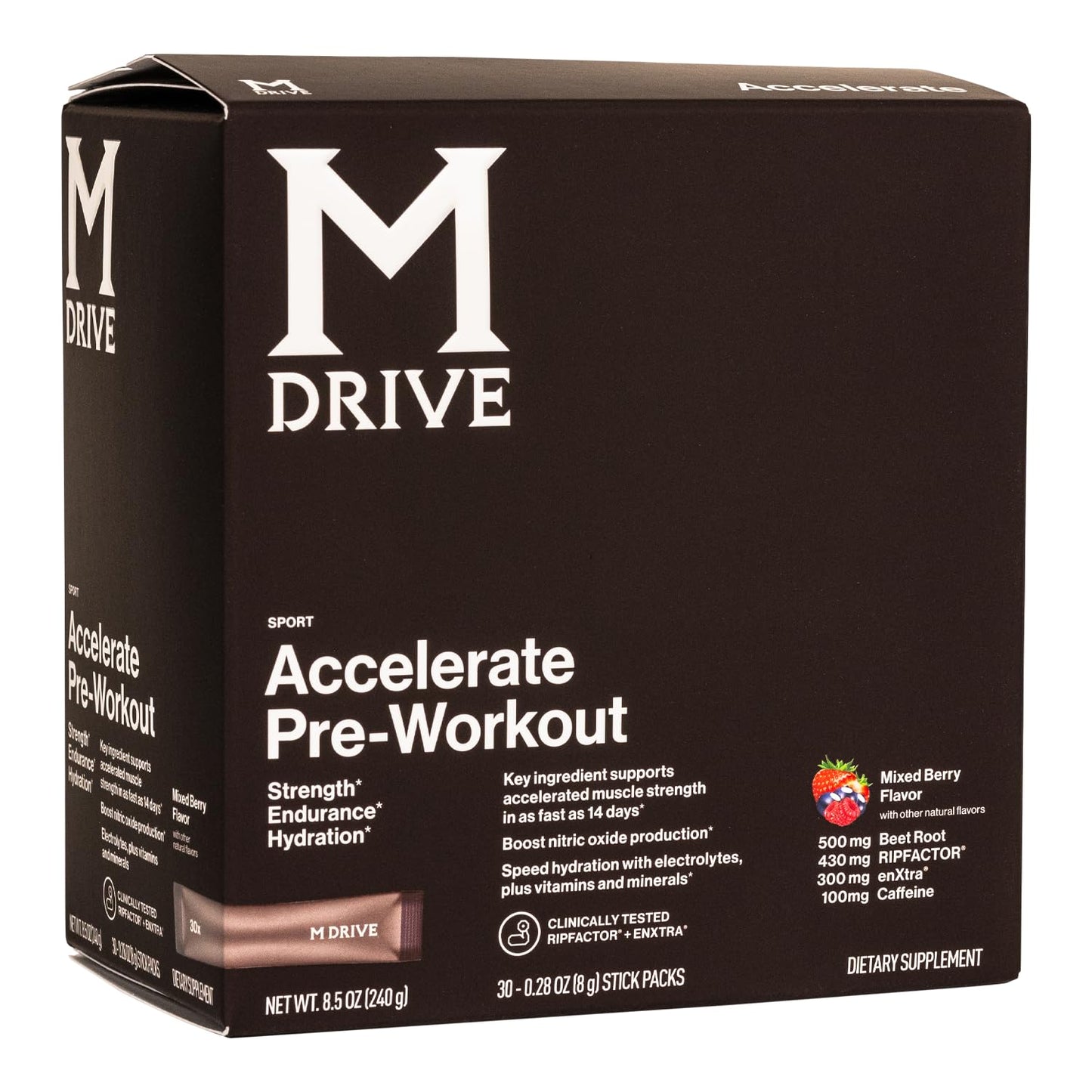 Mdrive Accelerate Pre-Workout Powder, Individual Servings, Mixed Berry, 30 Count
