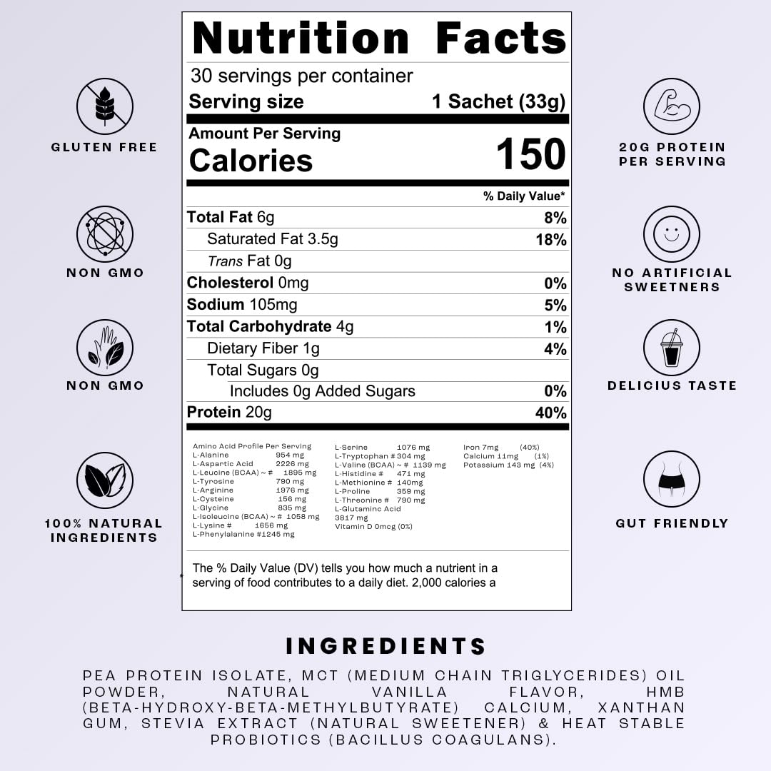 PROTASH Vegan Protein Powder Vanilla by TASHIE - Organic Plant Based Protein Powder with BCAA, HMB & Probiotics, Zero Sugar, Non-GMO, Gluten Free, Keto-Friendly, NSF Certified - 28 Servings