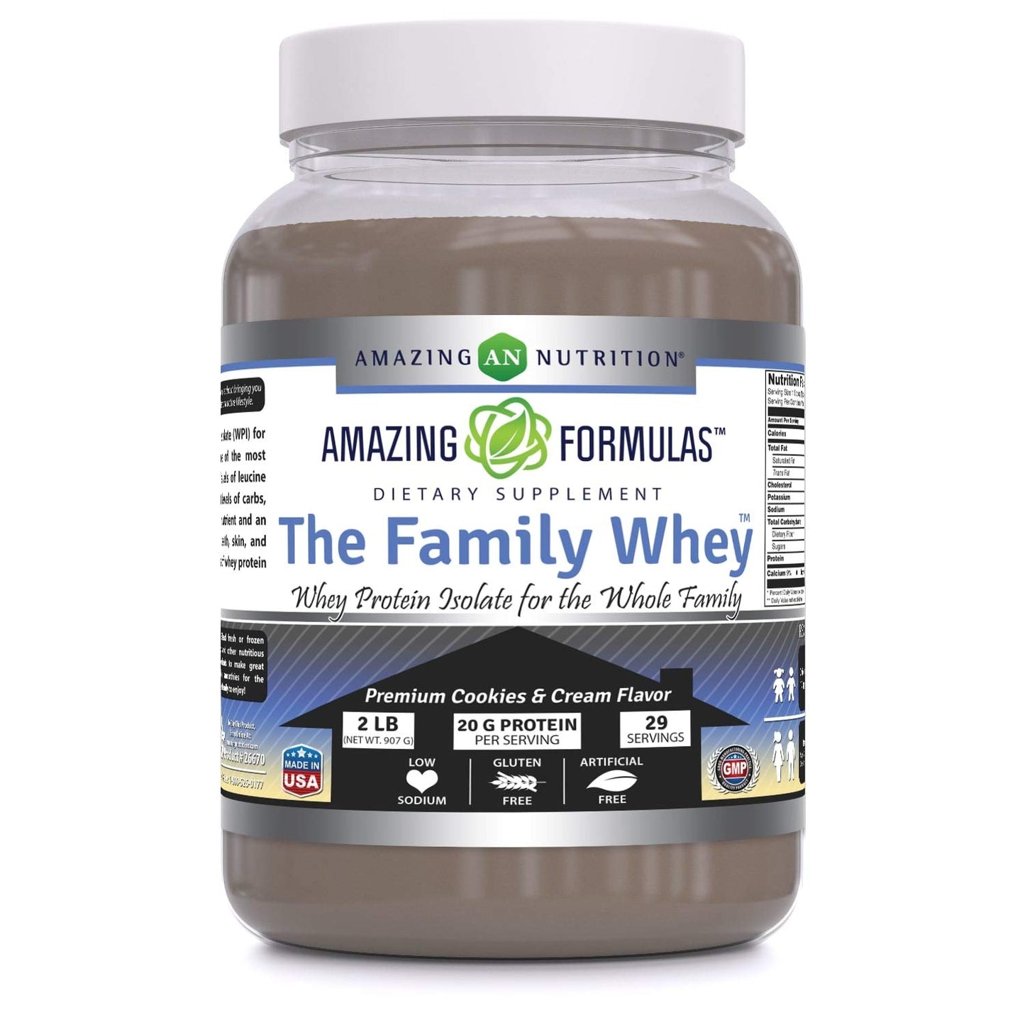 Amazing Formulas The Family Whey Protein (Isolate) Powder for The Whole Family - 2 lbs - Most Complete & Purest Form of Protein - Gluten Free (Cookie & Cream)