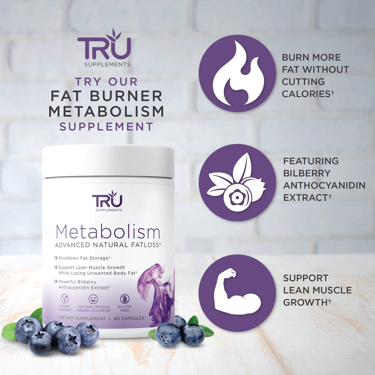 TRU Supplements Metabolism, Advanced Fat Loss, Fight Cravings, Boost Mood, No Jitters or Crash, 30 Servings