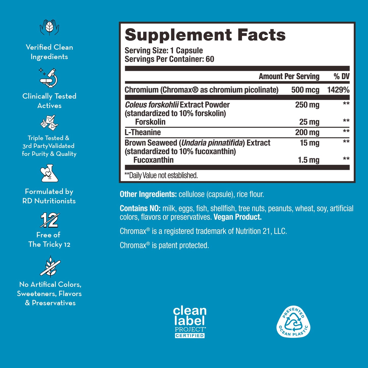 HUM Counter Cravings - Chromium Craving Suppressants with L-Theanine, Seaweed Extract & Forskolin to Support a Healthy Lifestyle (60-Count)