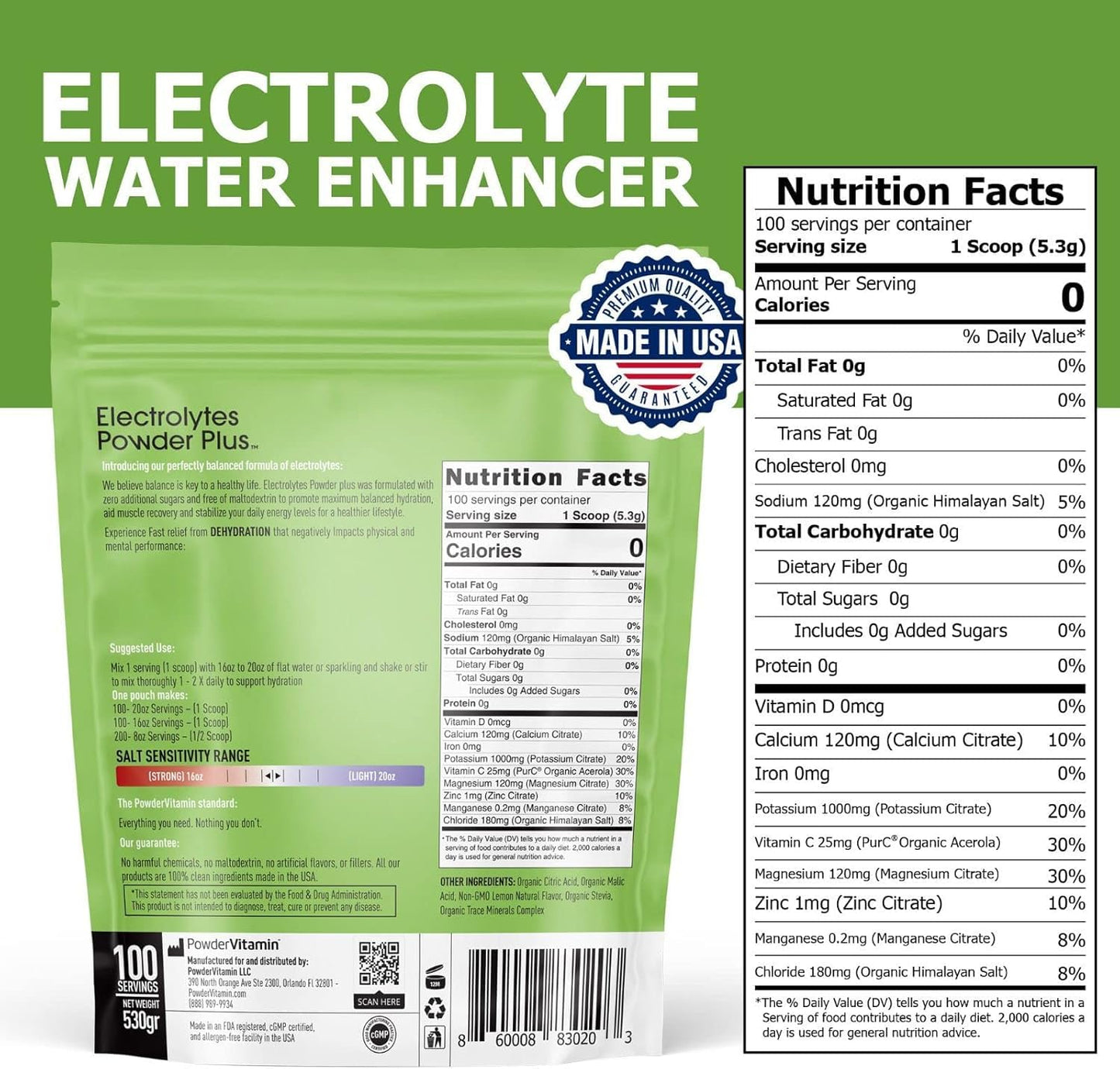 PowderVitamin Electrolytes Powder Plus Keto, Lemonade (100 Servings) 0 Sugar, No Maltodextrin,1000mg Potassium,120mg Calcium,120mg Magnesium,Organic Vitamin C,Zero Calories, Energy Hydration Powder