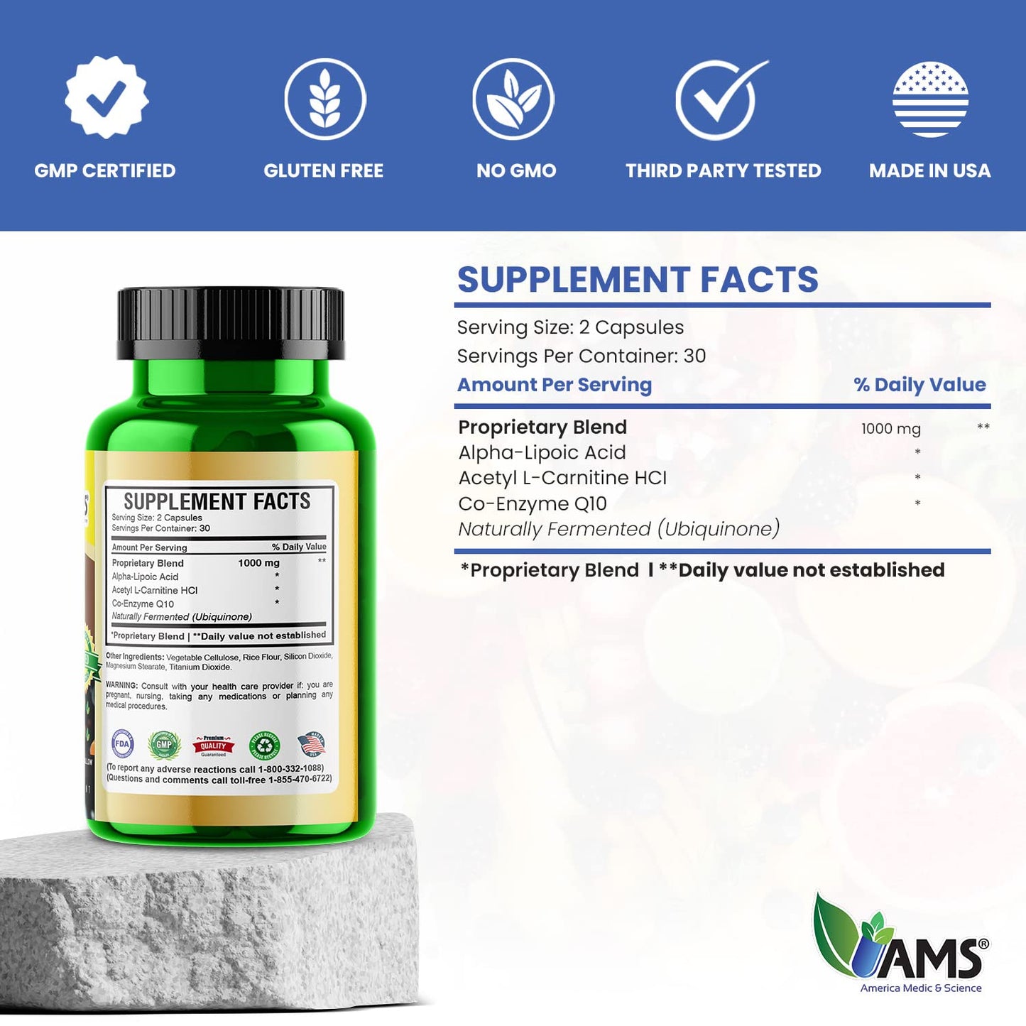 America Medic & Science Neuro Booster (60 Capsules) | Nutritional Supplement for Brain Health | Vitamin Pills for Better Memory and Cognitive Function | with Coenzyme Q10, ALA, and Acetyl L-Carnitine