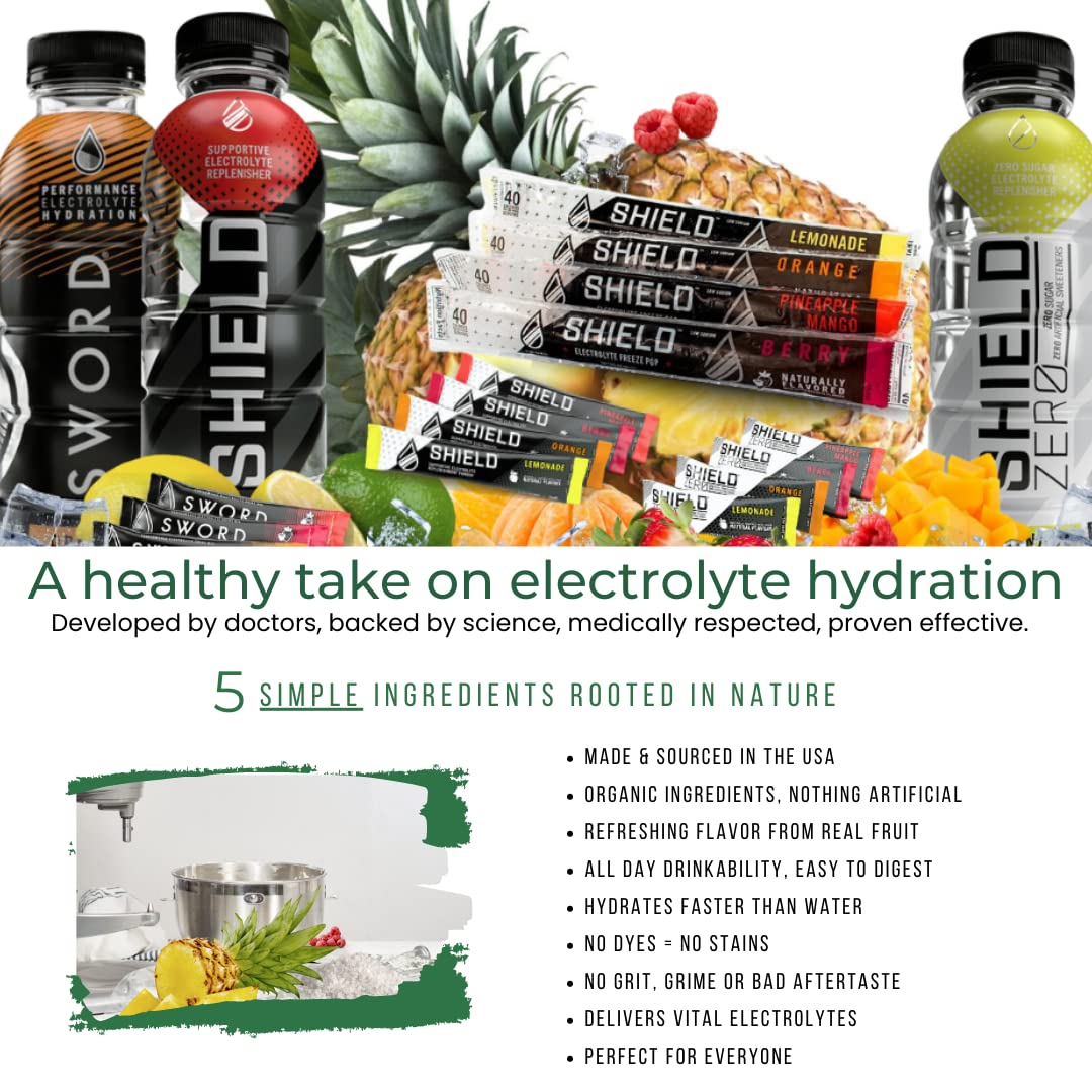 SHIELD 32ct ALL NATURAL Low Cal Electrolyte Healthy Hydration Multiplier Powder Packets, Eco-Friendly Pouch, Water Booster Drink Mix for Rapid Dehydration Relief and prevention, Vegan, Non-GMO