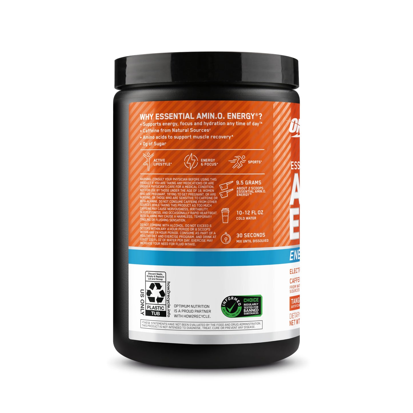Optimum Nutrition Amino Energy Powder Plus Hydration, with BCAA, Electrolytes, and Caffeine, Tangerine Wave, 30 Servings (Packaging May Vary)
