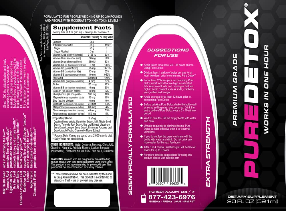 Detox Pure Neometrx Same-Day Extra Strength Detox Drink, Pomegranate Flavor, 20 Fl Oz