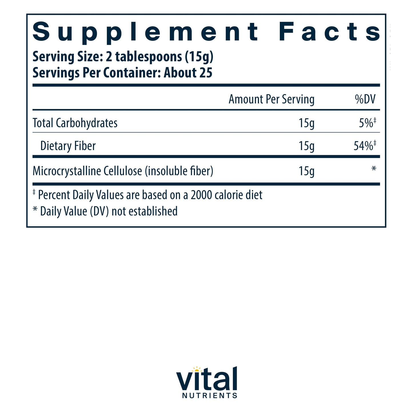 Vital Nutrients Cellulose Fiber Powder | 375g Cellulose Insoluble Fiber Powder | Fiber Supplement Powder Supports Healthy Bowel Function | Gluten, Dairy, Soy Free | Non-GMO | 60 Capsules