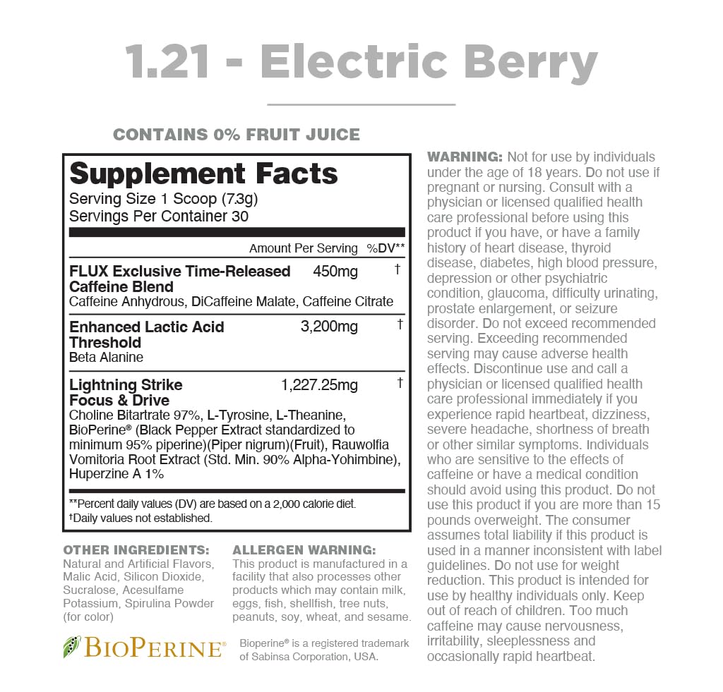 Nutrithority 1.21gw High Stim Pre-Workout, Electric Berry - Strength Gains Powder Energy Supplement - Unparalleled Pumps, Focus, & Drive - Intense Blend of Time Released Caffeine