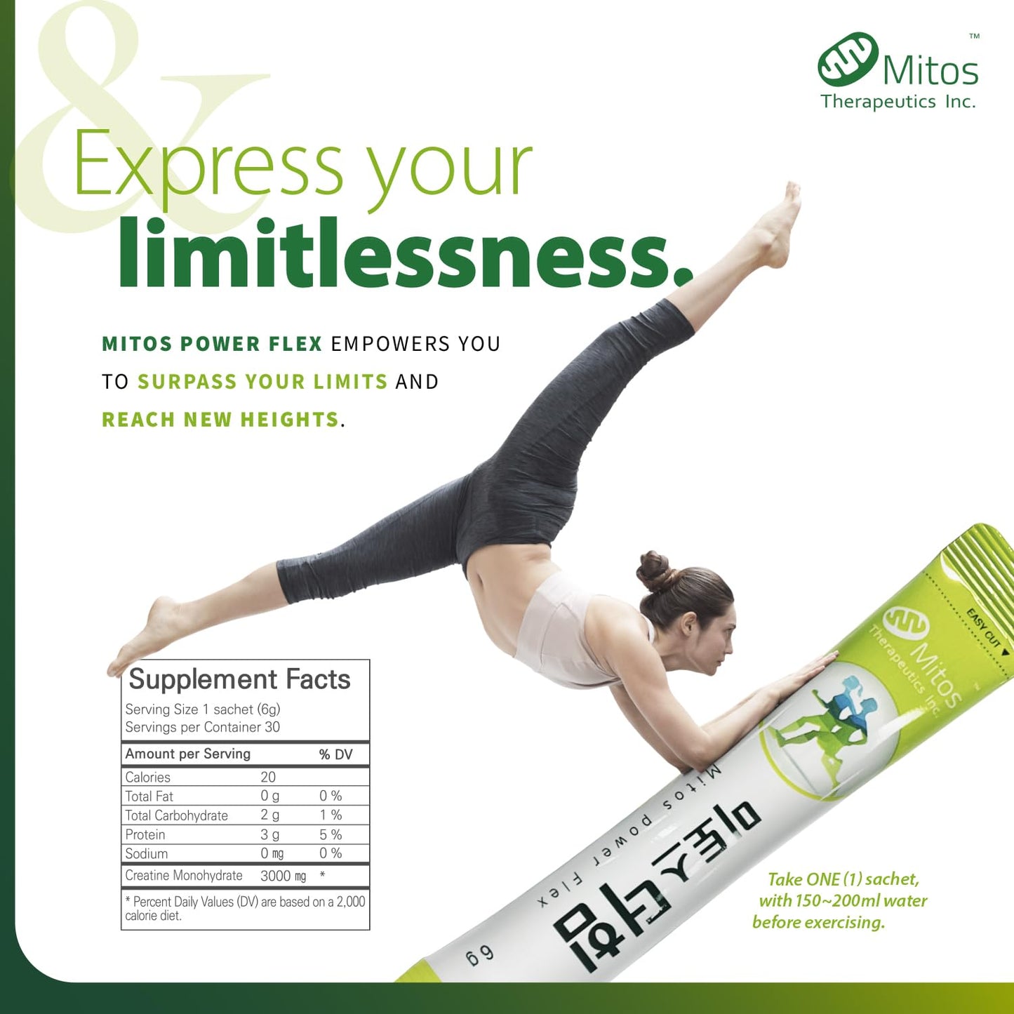 MITOS Power Flex Creatine 3000 mg Powder Supplement w/Patent Material HMF#1, BCAA Amino Acid, Vitamin D3 & Vitamin E for Strength & Energy (30 Servings)