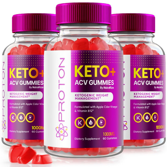 NutraRize (Pack of 3 Proton Keto ACV Gummies Advanced Weight Loss 1000 MG, Maximum Strength Supplement, Gomitas Reviews (180 Gummies)