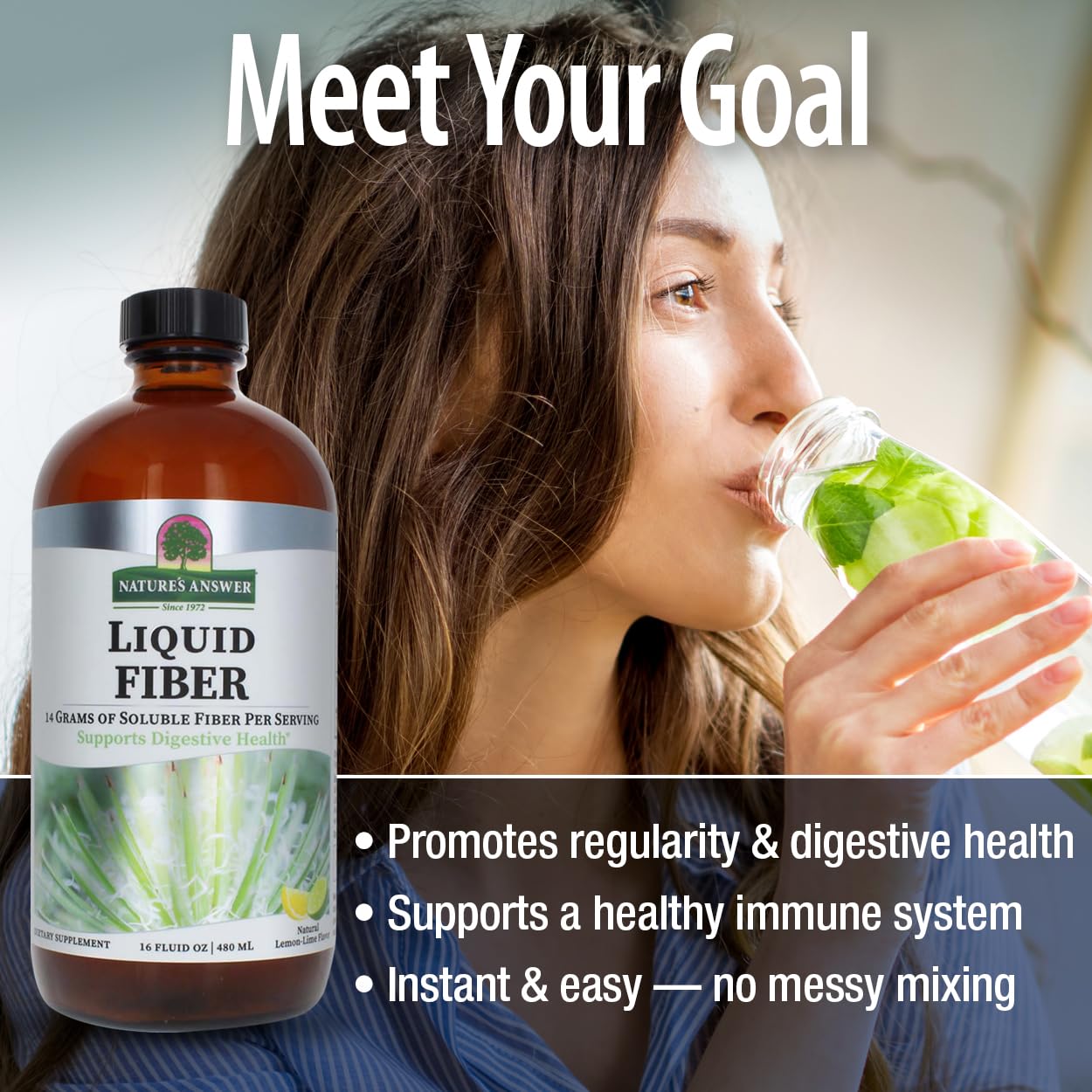 Nature's Answer Fiber Drink 16oz Liquid | Lemon Lime Flavored | Supports Digestive Health | Promotes Regularity | Gluten-Free, Non-GMO, Vegan, No Artificial Flavors or Preservatives | Single Count