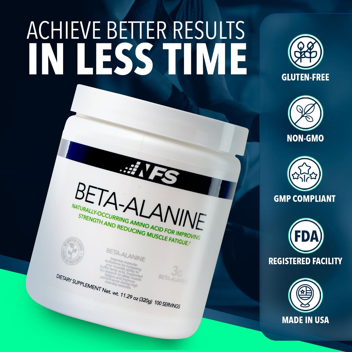 NF Sports Beta Alanine Muscle Recovery Powder, Reduces Muscle Fatique, Dietary Supplement, Unflavored Protein Powder No Artificial Sweeteners, Promotes Muscle Carnosine Levels (320g, 100 Servings)