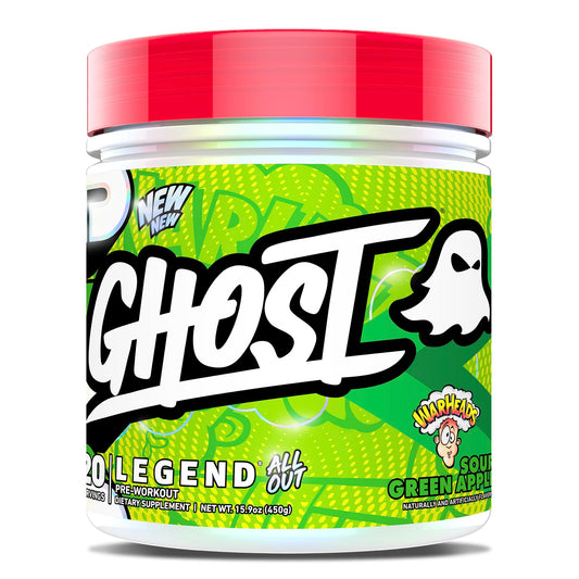 GHOST Legend All Out V2 Pre-Workout Powder, Warheads Sour Green Apple - 20 Servings - Pre-Workout Supplement for Men & Women - Energy & Pumps - Caffeine, Citrulline, Beta Alanine, Betaine & NO3-T