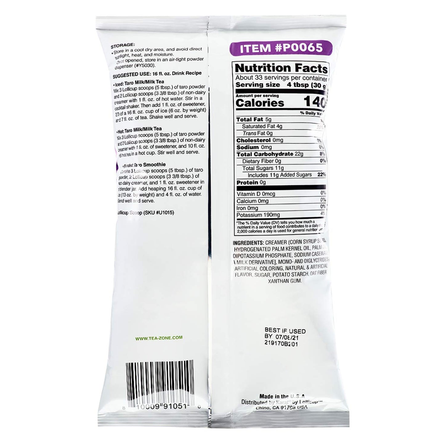 Tea Zone Taro Powder Made in USA  22 lbs