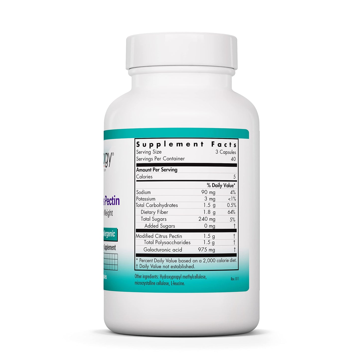 NutriCology Modified Citrus Pectin Supplement for Gut Support - Modified Citrus Pectin Capsules for Men & Women, Hypoallergenic, Gluten Free, Reduced Molecular Weight - 120 Vegetarian Capsules