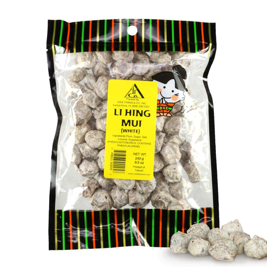 Asia Trans Seeded White Li Hing Mui Crack Seed Plums  Hawaiian Favorite  Salty Sour  Bitter Dried Asian Plum Candy