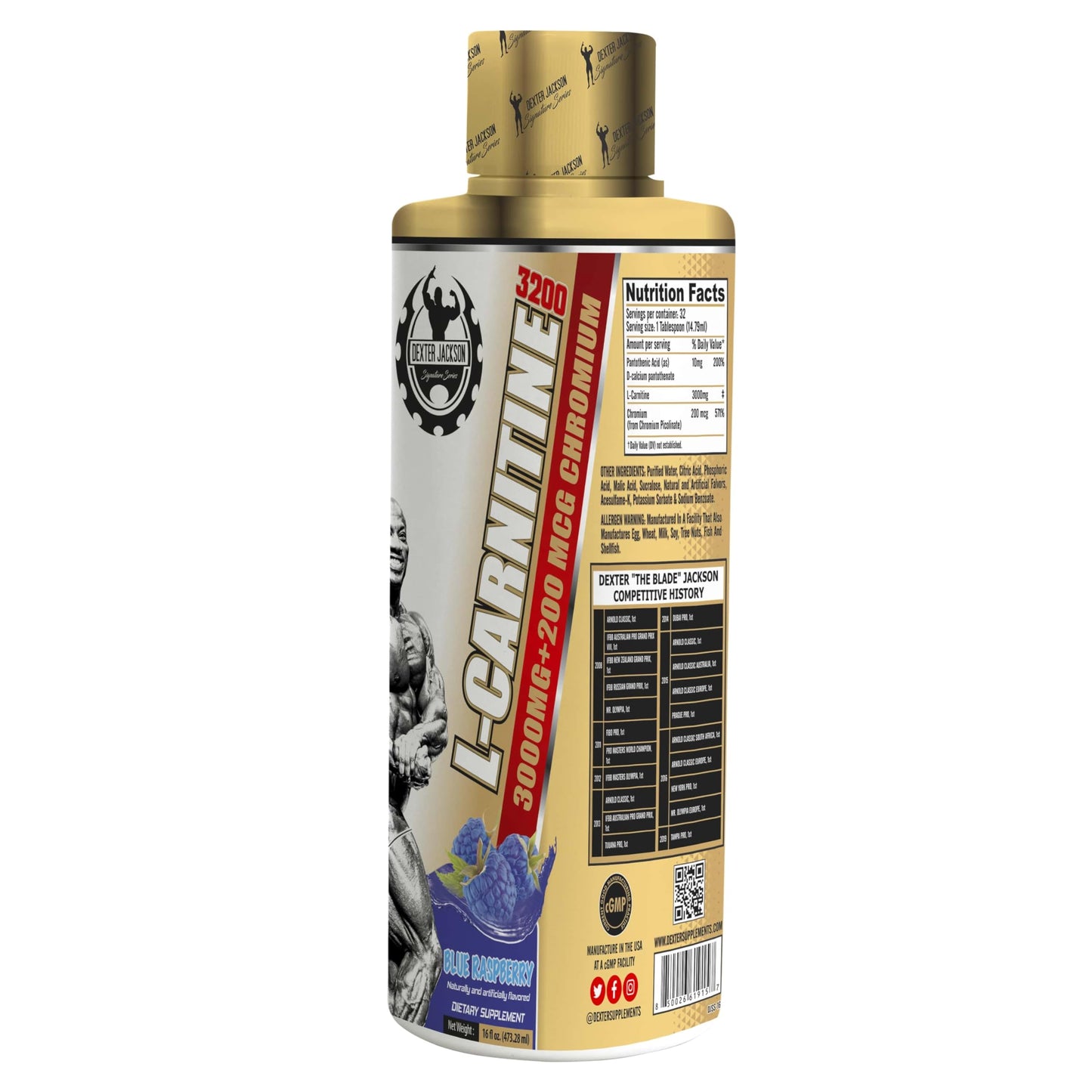 DEXTER JACKSON Gold Series L-Carnitine 3200 | 473.28 Ml (32 Serving, Blue Raspberry)
