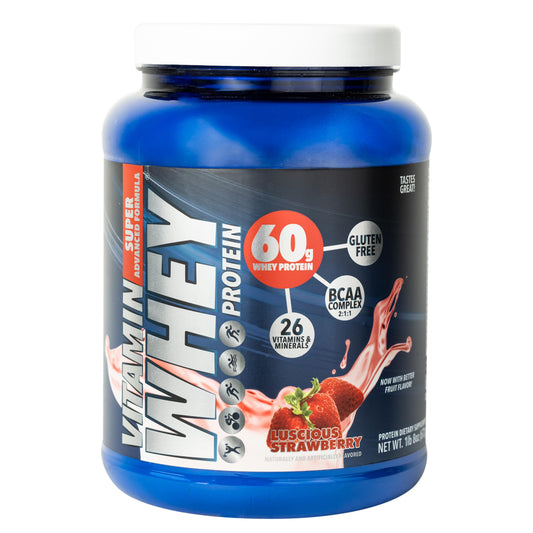 Vitamin Whey Protein, Luscious Strawberry, 60g Whey Protein, BCAA Complex, 26 Vitamins & Minerals, Gluten Free, 5 lbs