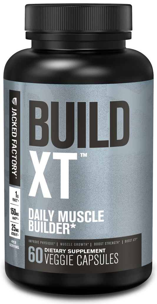 Jacked Factory Build-XT Daily Muscle Builder & Performance Enhancer - Muscle Building Supplement for Muscular Strength & Growth | Trademarked Ingredients Peak02, ElevATP, & Astragin - 60 Veggie Pills