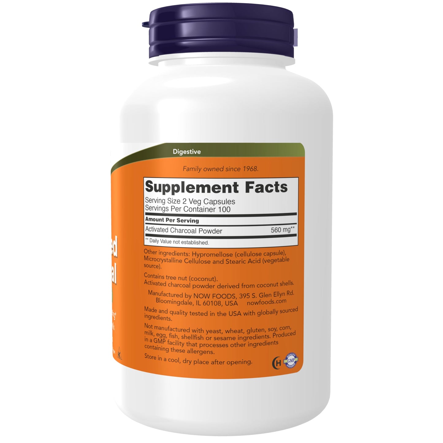 NOW Foods Supplements, Activated Charcoal Made from Coconut Shells, Non-GMO Project Verified, Detox Support*, 200 Veg Capsules