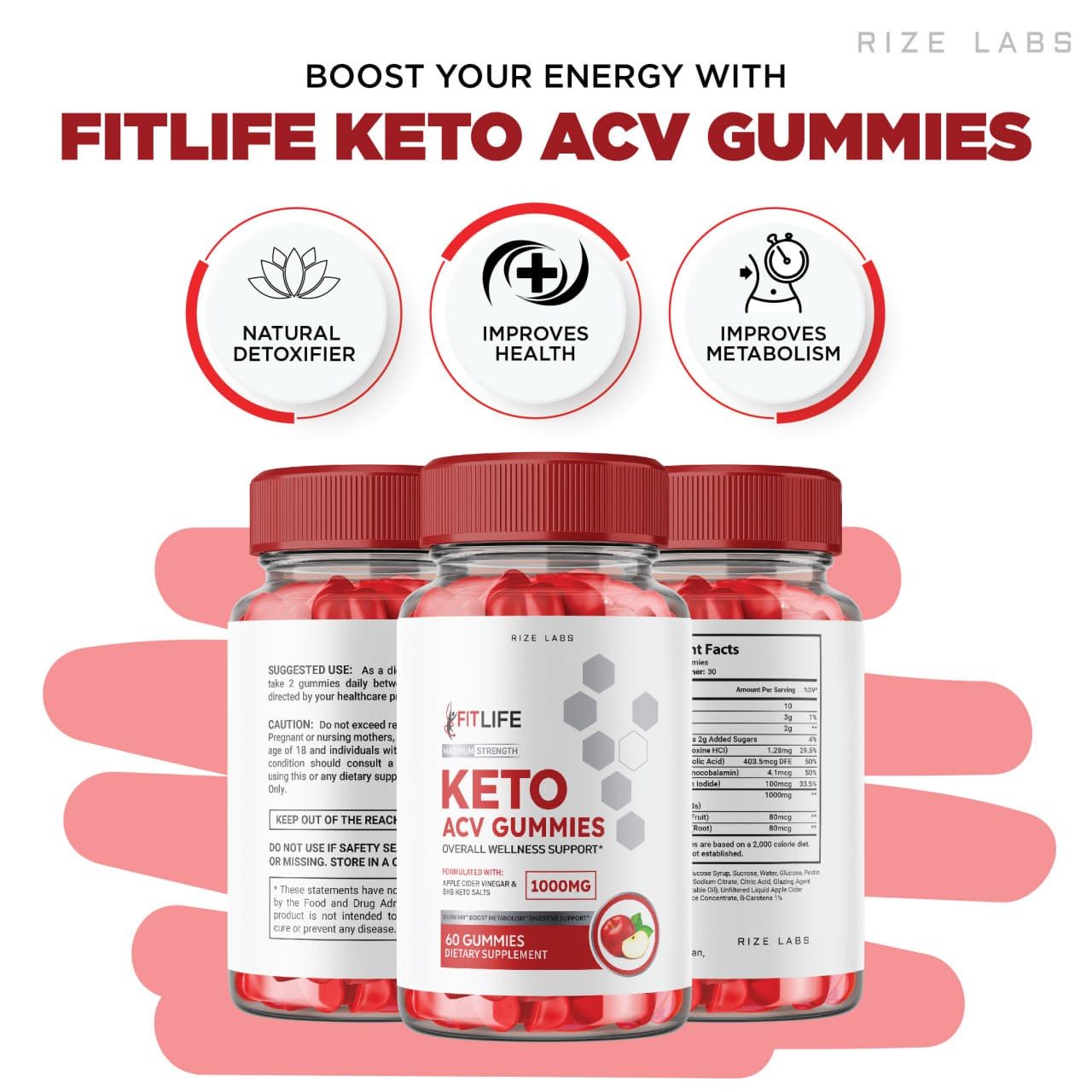 rize labs - FitLife Keto ACV Gummies, Supports Weight Loss with Apple Cider Vinegar, Extra Strength Supplement Helps in Reducing Belly Fat (60 Gummies)