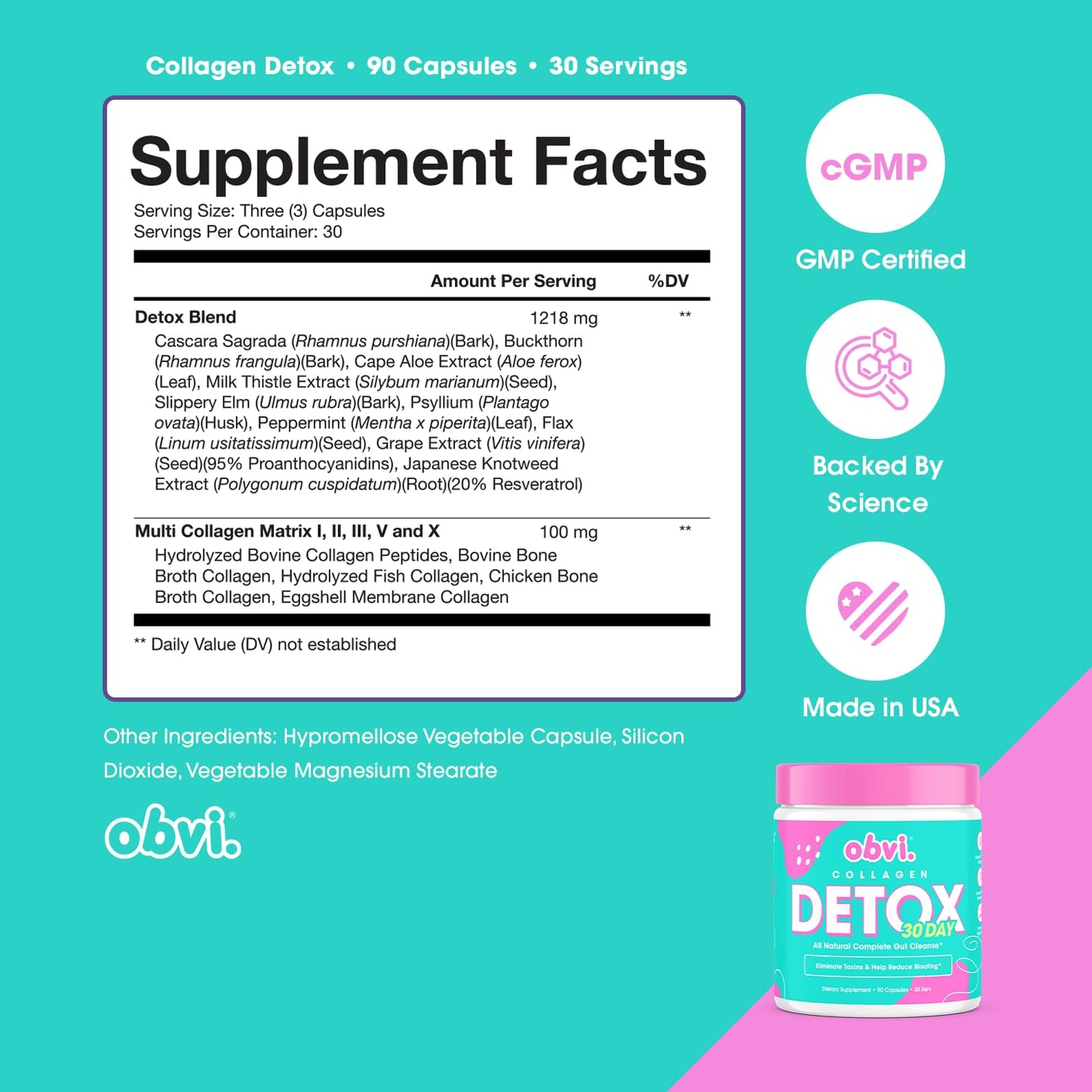 Obvi Detox Colon Cleanse Supplement | Promotes Digestive and Gut Health, Bloating Relief, Helps Remove Toxins | Immune Support with Milk Thistle, Psyllium Husk, Senna Leaf | 90 Capsules | 30 Servings