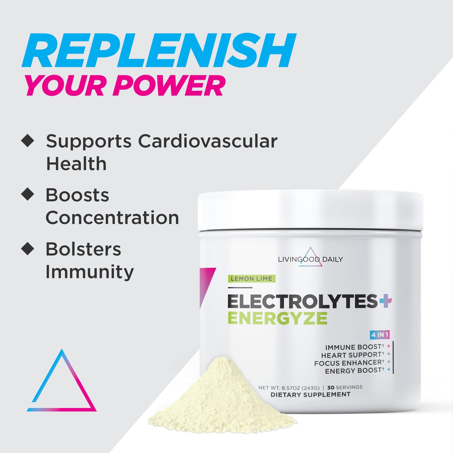 Livingood Daily Electrolytes Powder with Energyze (Lemon Lime) - No Sugar Electrolyte & Hydration Powder Drink to Replenish & Energize The Body - Keto, Vegan, & Sugar-Free Dietary Supplement