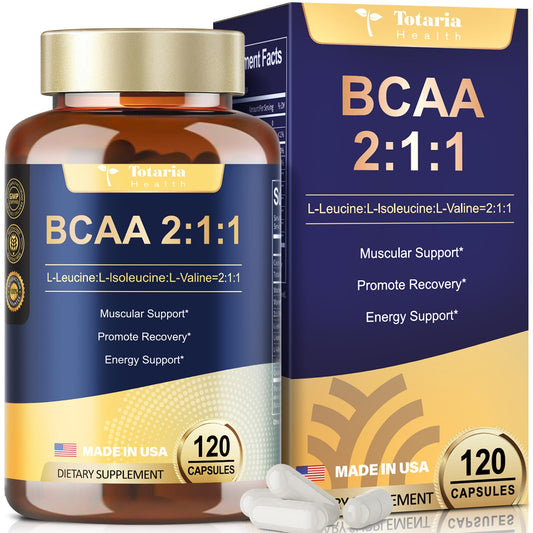 BCAA 2:1:1 - High Purity Branched Chain Amino Acids Supplement with Creatine Monohydrate, L-Glutamine, Vitamin B6 and Vitamin C for Men & Women, 120 Count