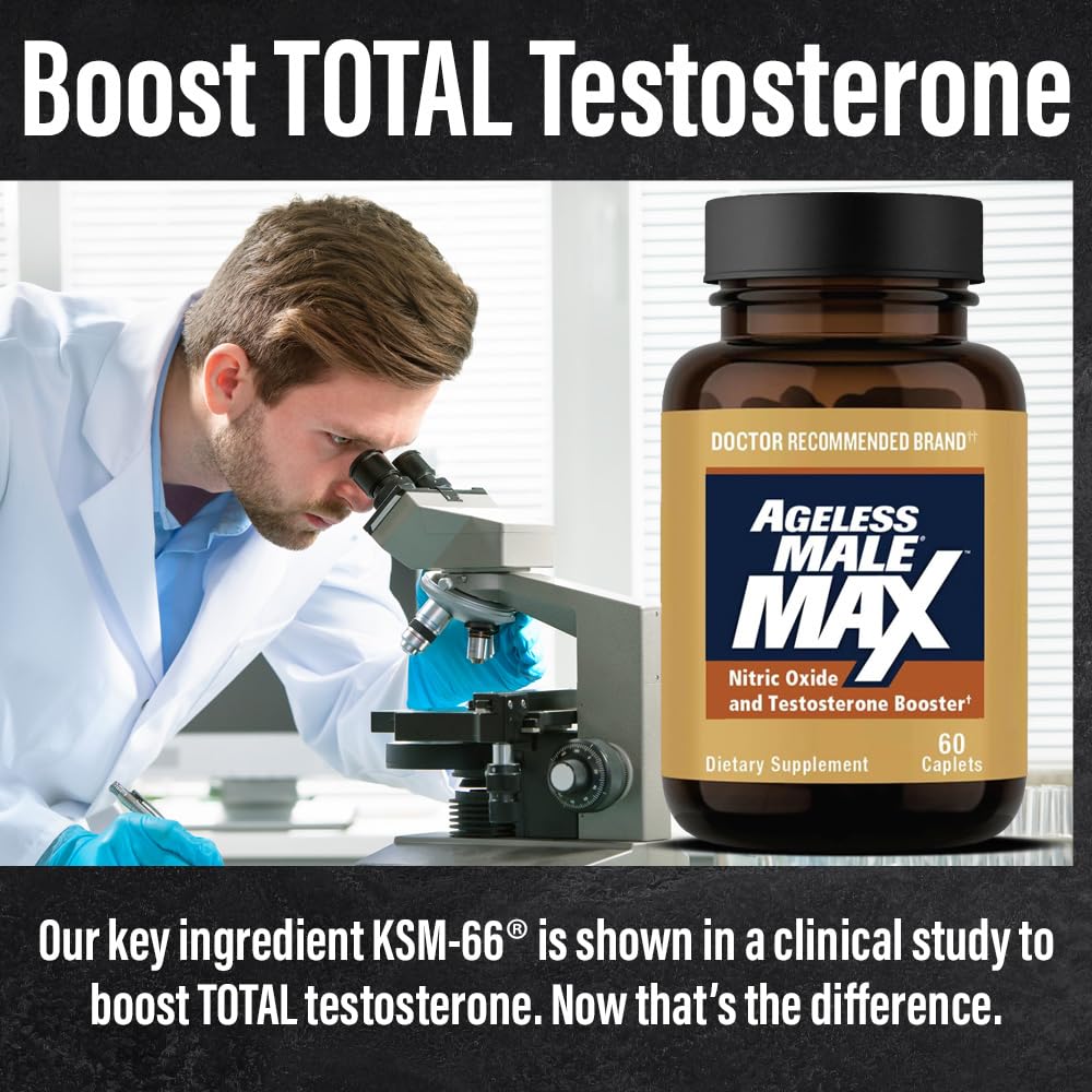 Ageless Male Max Total Testosterone Booster Supplement for Men, 120 Caplets